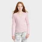 Girls' Cinch Front Lettuce Edge Long Sleeve T-shirt - Art Class