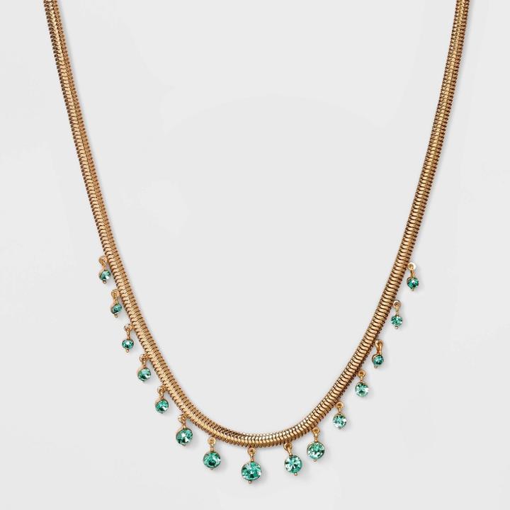 16 Snake Chain With Pierced Stones Necklace - A New Day Green