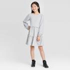 Girls' Long Sleeve Tiered Sweatshirt Dress - Art Class Gray