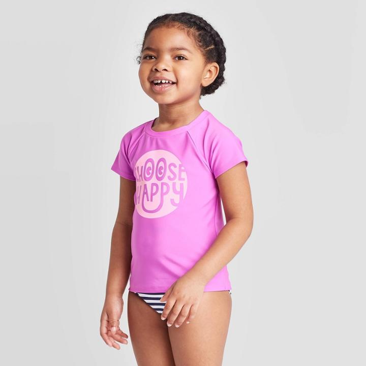 Petitetoddler Girls' Choose Happy Short Sleeve Rash Guard Set - Cat & Jack Purple 12m, Toddler Girl's