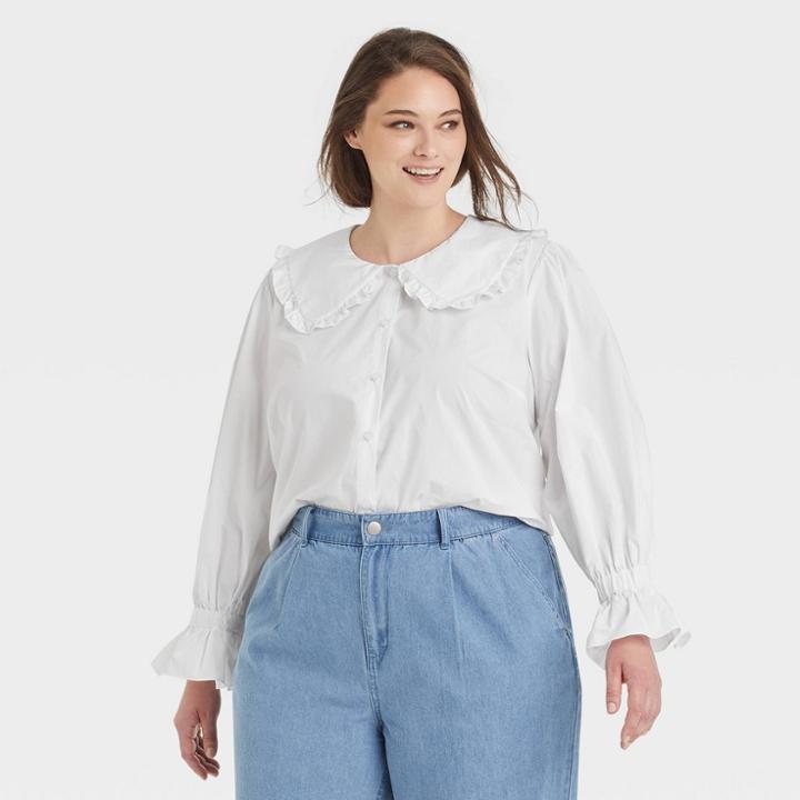 Women's Plus Size Ruffle Long Sleeve Top - Who What Wear White