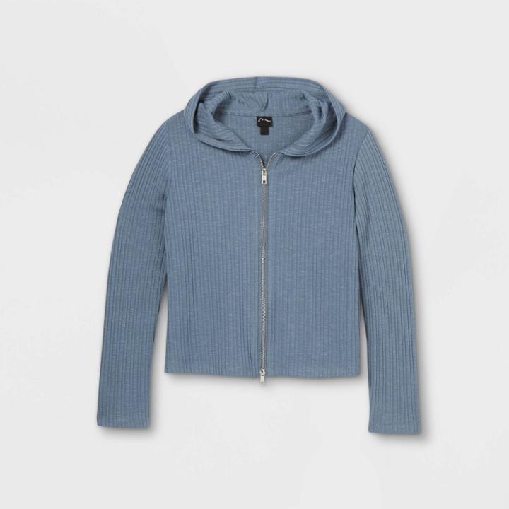 Girls' Rib-knit 2 Way Zip-up Hoodie Sweatshirt - Art Class Blue