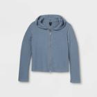 Girls' Rib-knit 2 Way Zip-up Hoodie Sweatshirt - Art Class Blue