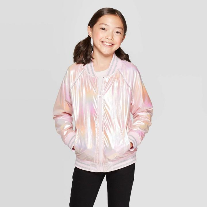 Girls' Long Sleeve Iridescent Bomber Jacket - Cat & Jack Pink