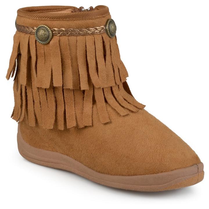 Girls' Journee Collection Anza Round Toe Fringed Fashion Boots - Chestnut 1, Dark Chestnut