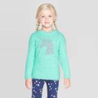 Toddler Girls' Long Sleeve 'unicorn' Pullover Sweater - Cat & Jack Mint 3t, Toddler Girl's, Blue