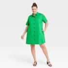 Women's Plus Size Short Sleeve Button-down Trapeze Dress - Who What Wear Green