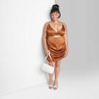 Women's Plus Size Sleeveless Ruched Satin Bodycon Dress - Wild Fable Copper Brown