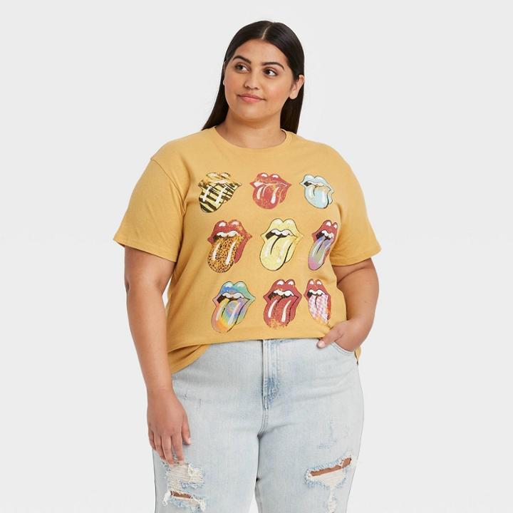 Women's The Rolling Stones Plus Size Multi Logo Short Sleeve Graphic T-shirt - Mustard
