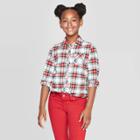 Girls' Plaid Woven Button-down Shirt - Cat & Jack Cream M Plus, Girl's, Size: Medium