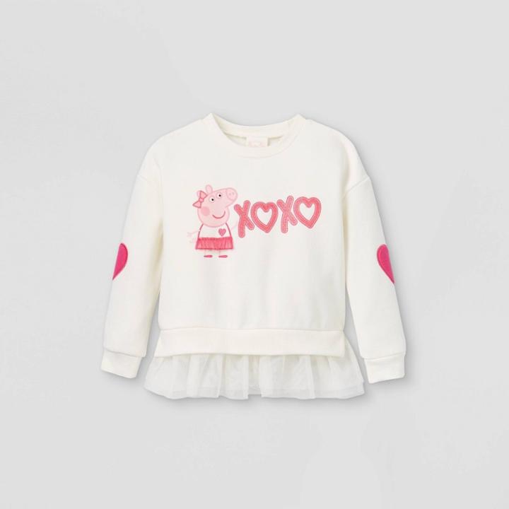 Toddler Girls' Peppa Pig 'xoxo' Valentine's Day Fleece Pullover - Ivory