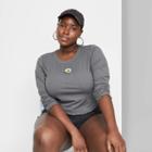 Women's Plus Size Long Sleeve Fitted Rib-knit T-shirt - Wild Fable Gray Sunflower Embroidery