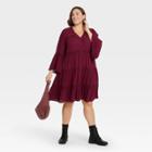 Women's Plus Size Long Sleeve Button-front Dress - Knox Rose Burgundy