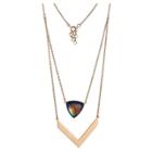 Prime Art & Jewel Color Changing Gold Over Silver Plated Bronze Thermochromic Crystal Layered Chevron Mood Necklace