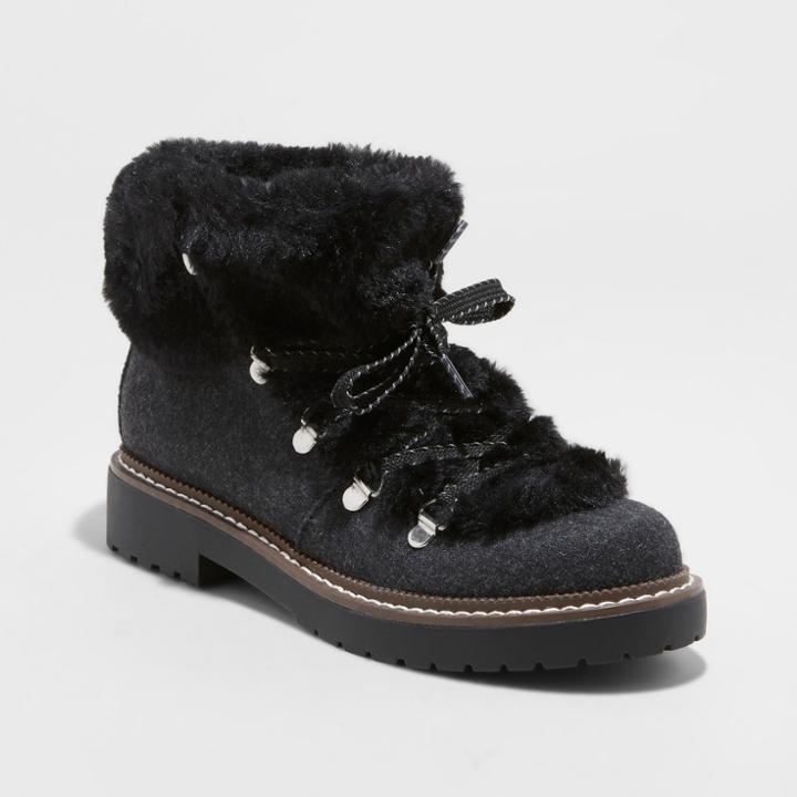 Women's Tessie Faux Fur Hiker Boots - A New Day Gray