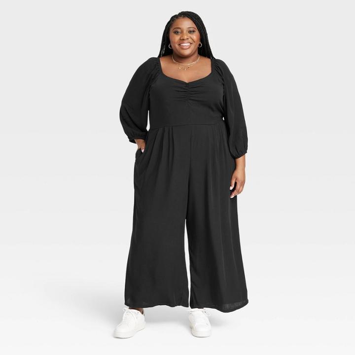 Women's Plus Size Puff 3/4 Sleeve Jumpsuit - Knox Rose Black