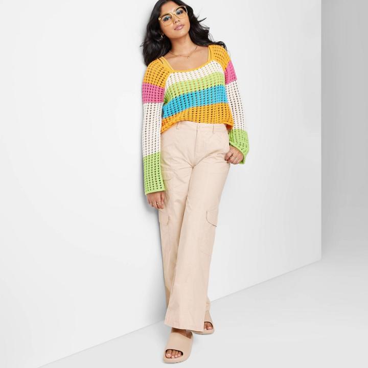 Women's Low-rise Wide Leg Cargo Pants - Wild Fable Beige Xxs