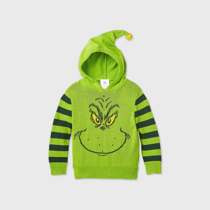 Dr. Seuss Toddler Boys' The Grinch Hooded Ugly Christmas Sweater - Green