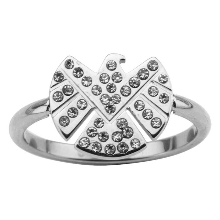 Women's Marvel Agents Of S.h.i.e.l.d Logo Stainless Steel Ring With Clear Gem, Size: