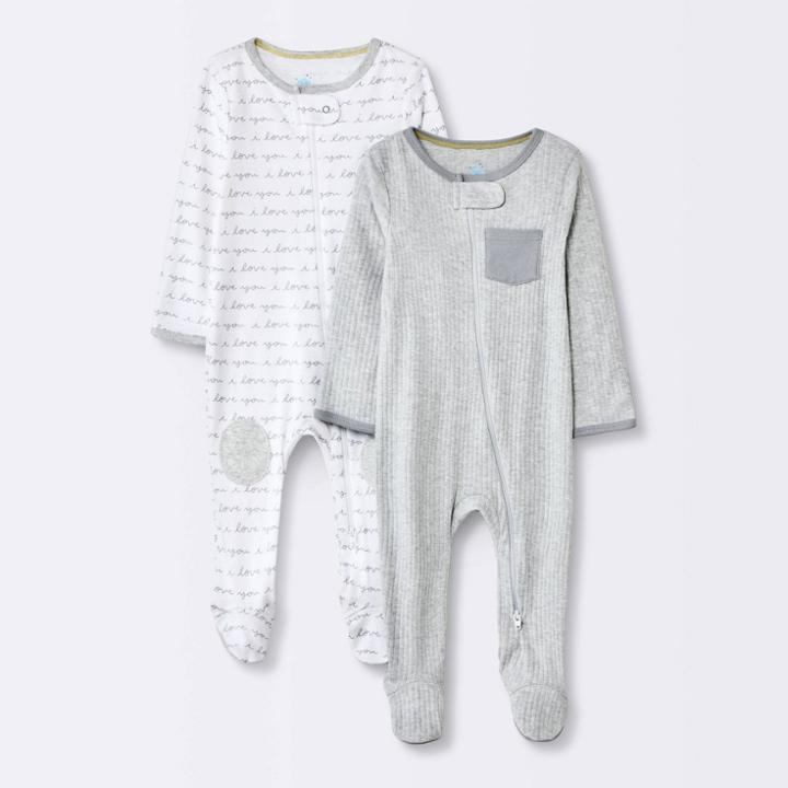 Baby 2pk 'i Love You' Elevated Sleep N' Play With Hat - Cloud Island Gray Newborn