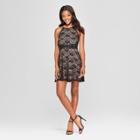 Women's Floral Print Sleeveless Lace Halter Dress - Lily Star (juniors') Black