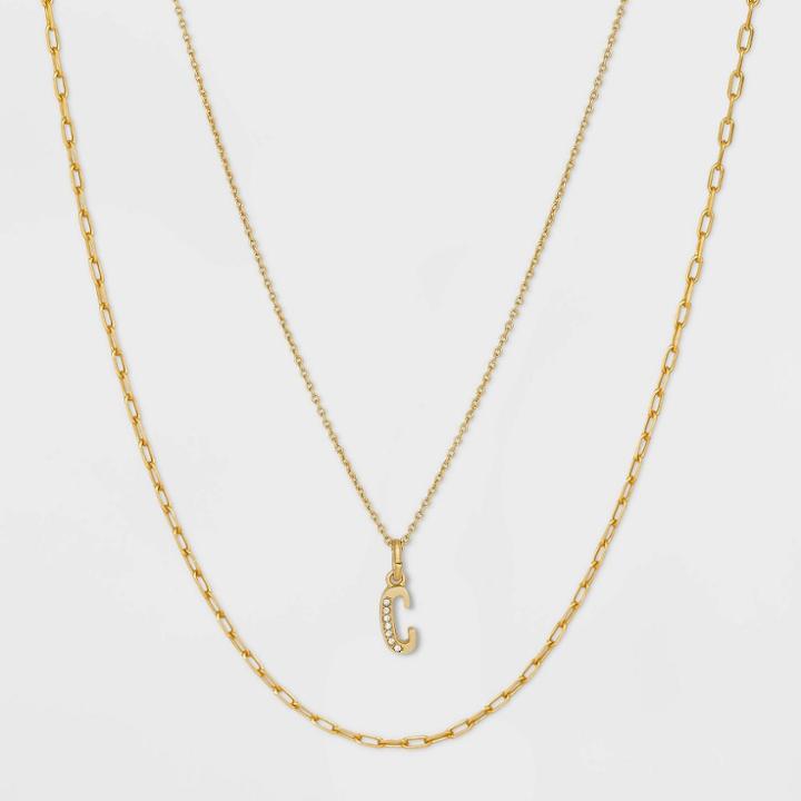 14k Gold Plated Crystal Initial 'c' Pendant Chain Necklace - A New Day Gold