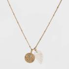 Semi-precious White Jade Leaf And Textured Circle Pendant Necklace - Universal Thread Gold/white, Women's