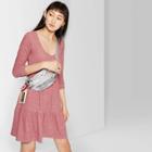 Women's Long Sleeve Round Neck Brushed Knit Babydoll Mini Dress - Wild Fable Berry Maroon Xl, Women's, Pink Red
