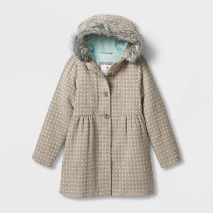 Girls' Faux Fur Lined Hooded Jacket - Cat & Jack Gray