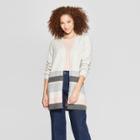 Women's Striped Long Sleeve Colorblock Open Cardigan - A New Day Gray/pink