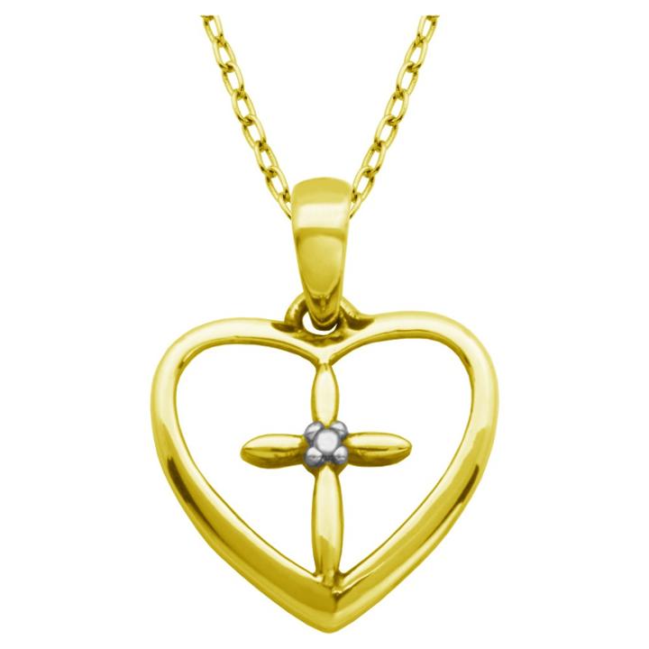 Target 18k Yellow Gold Plated Sterling Silver Diamond Accent Heart And Cross Pendant Necklace, 18, Girl's,