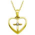 Target 18k Yellow Gold Plated Sterling Silver Diamond Accent Heart And Cross Pendant Necklace, 18, Girl's,