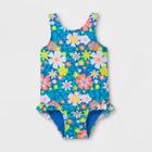 Toddler Girls' Floral Cutout Back And Ruffle Leg One Piece Swimsuit - Cat & Jack Blue