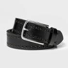 Men's 35mm Black Edge Perf Leather Nickel Buckle Belt - Goodfellow & Co Black