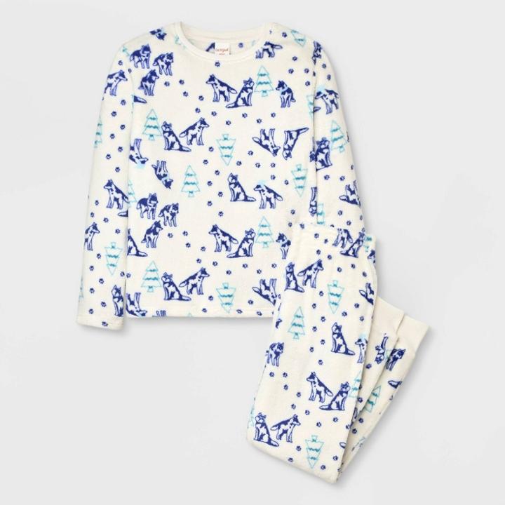 Boys' 2pc High Pile Fleece Short Sleeve Pajama Set - Cat & Jack White