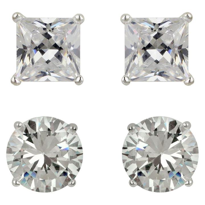 Target Sterling Silver Cubic Zirconia Duo Stud Earring Set - Clear, Girl's