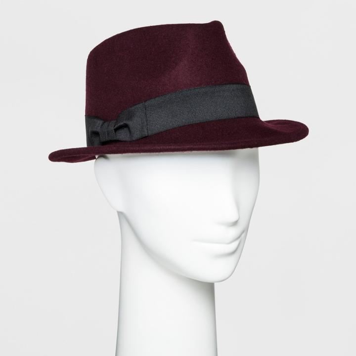 Women's Porkpie With Bow Fedora - A New Day Burgundy (red)
