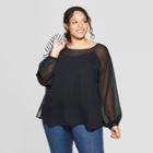 Women's Plus Size Long Sleeve Crew Neck Chiffon Blouse - Ava & Viv Black X