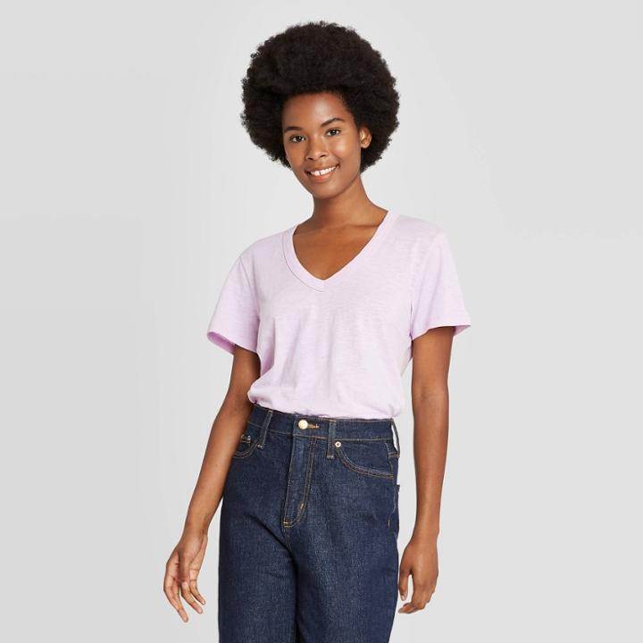 Women's Short Sleeve V-neck T-shirt - Universal Thread Lavender