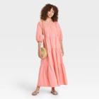Women's Puff 3/4 Sleeve Tiered Dress - Universal Thread Coral