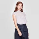 Women's Branch Print Flutter Short Sleeve Turtleneck Blouse - A New Day Light Gray M,