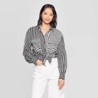 Women's Striped Long Sleeve Double Pocket Button-down Shirt - Who What Wear White/black