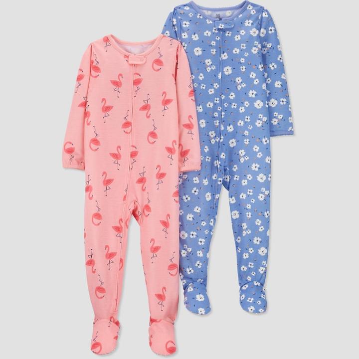 Baby Girls' 2pk Flamingos/floral Print Footed Pajama - Just One You Made By Carter's Blue/pink