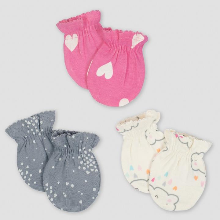 Gerber Baby Girls' 3pk Mittens Clouds - Pink/gray/white