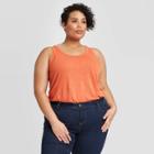 Women's Plus Size Scoop Neck Linen Tank Top - Ava & Viv Orange X, Women's