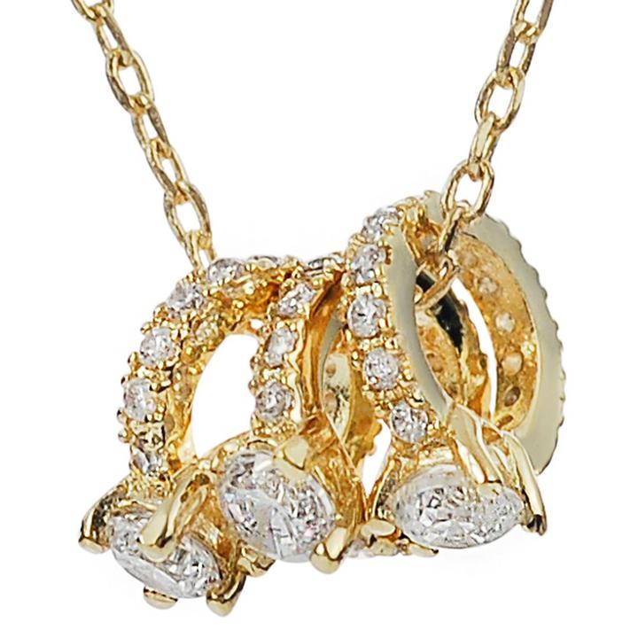 Journee Collection 4/15 Ct. T.w. Round-cut Cz Prong/pave Set Three Ring Pendant Necklace In Gold Tone - Gold