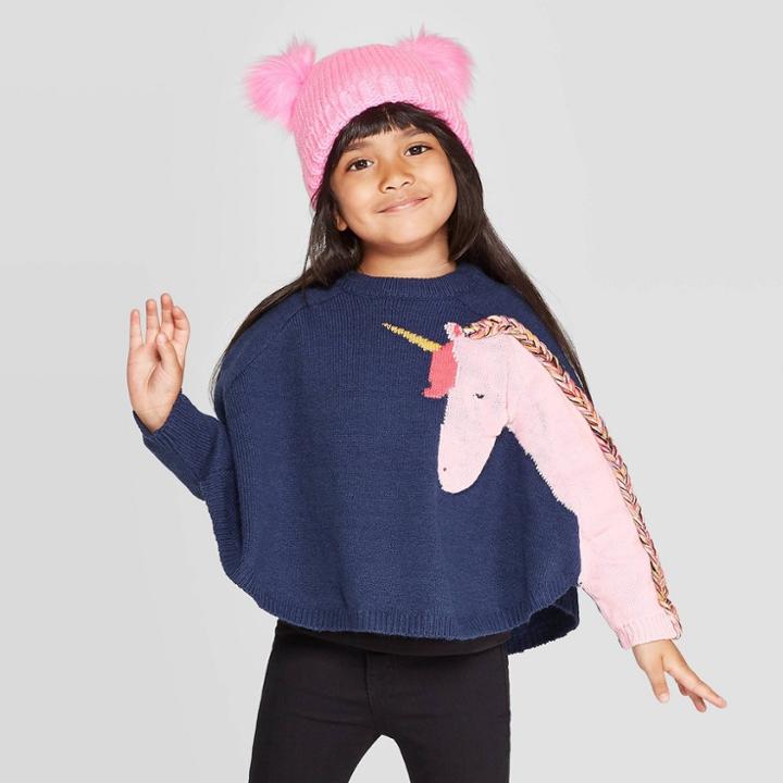 Toddler Girls' Long Sleeve 'unicorn' Pullover Sweater - Cat & Jack Navy 18m, Toddler Girl's, Blue