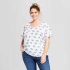 Women's Plus Size Elephant Printed Short Sleeve Drapey Pocket T-shirt - Grayson Threads (juniors') - White