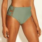 Women's Macrame Inset High Waist Bikini Bottom - Xhilaration Olive (green)