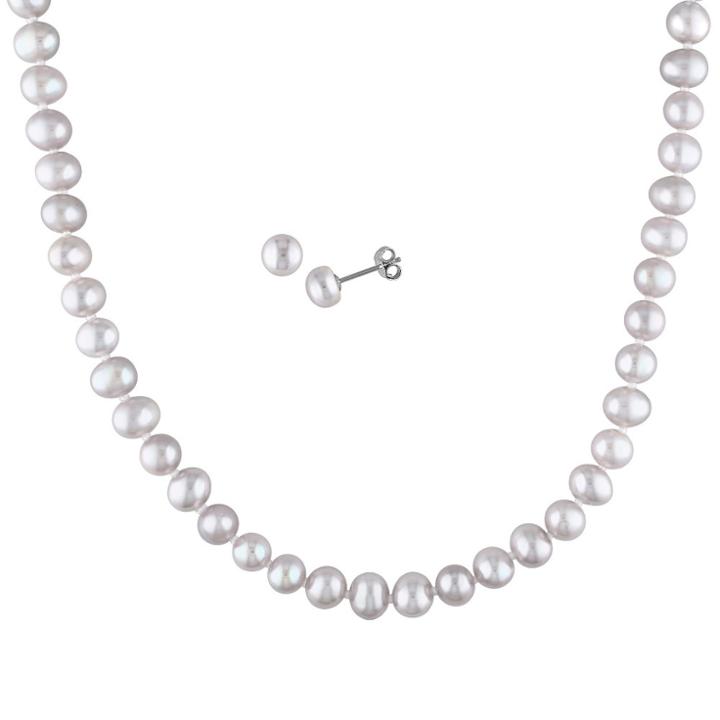 Target Freshwater Cultured Pearl Stud Earrings Set And 7-8mm Freshwater Cultured White Pearl Necklace - White